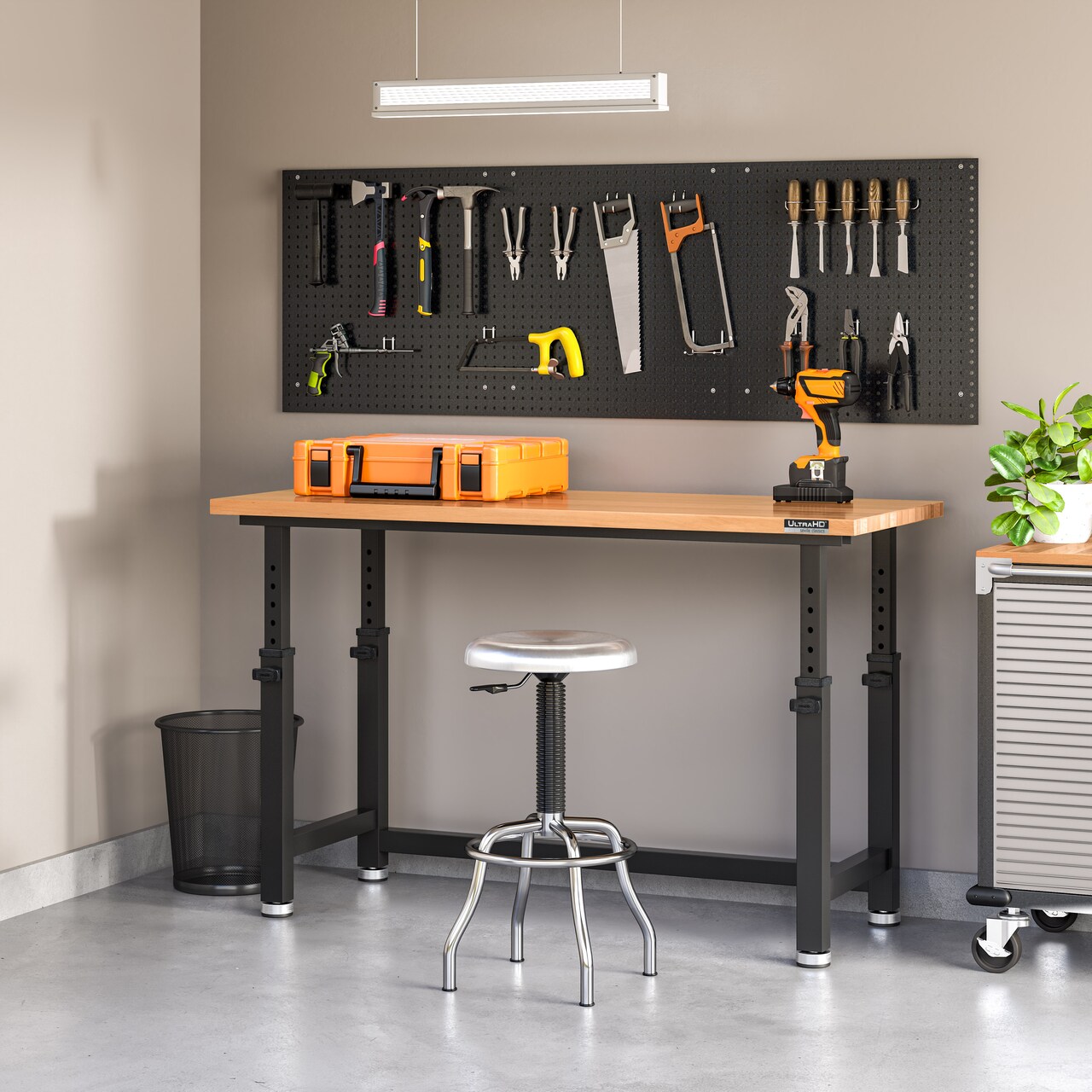 Seville Classics UltraHD Height Adjustable Workbench, 60" W x 24" D x 28.5" to 42"H